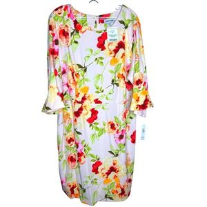 Shelby & Palmer 22W NEW Blush Red Floral Bell Sleeve Sheath Dress NEW